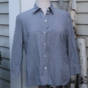 Style & Co Black & White Gingham Check Classic Cotton Button Up Top Sz 14